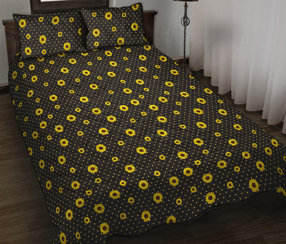 Polka Dot Sunflower Pattern Print Quilt Bed Set