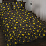 Polka Dot Sunflower Pattern Print Quilt Bed Set