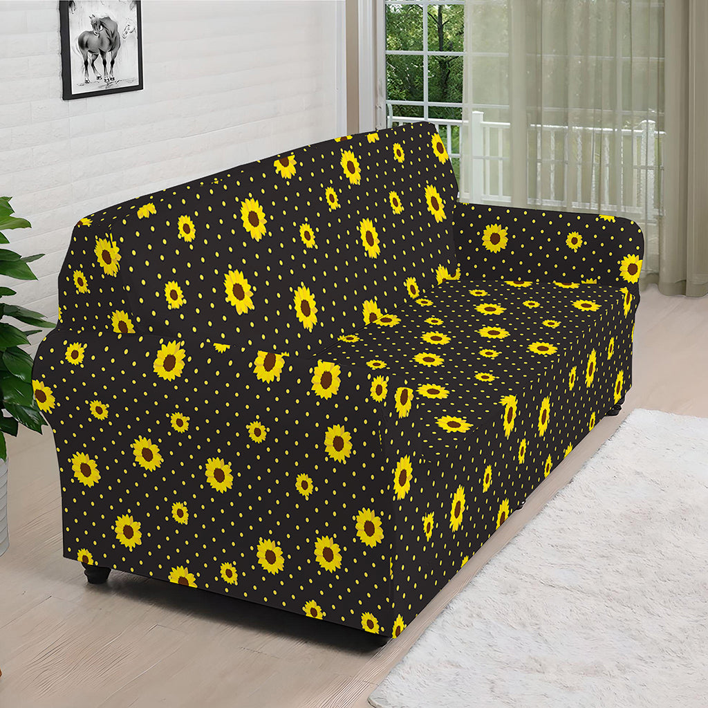 Polka Dot Sunflower Pattern Print Sofa Cover