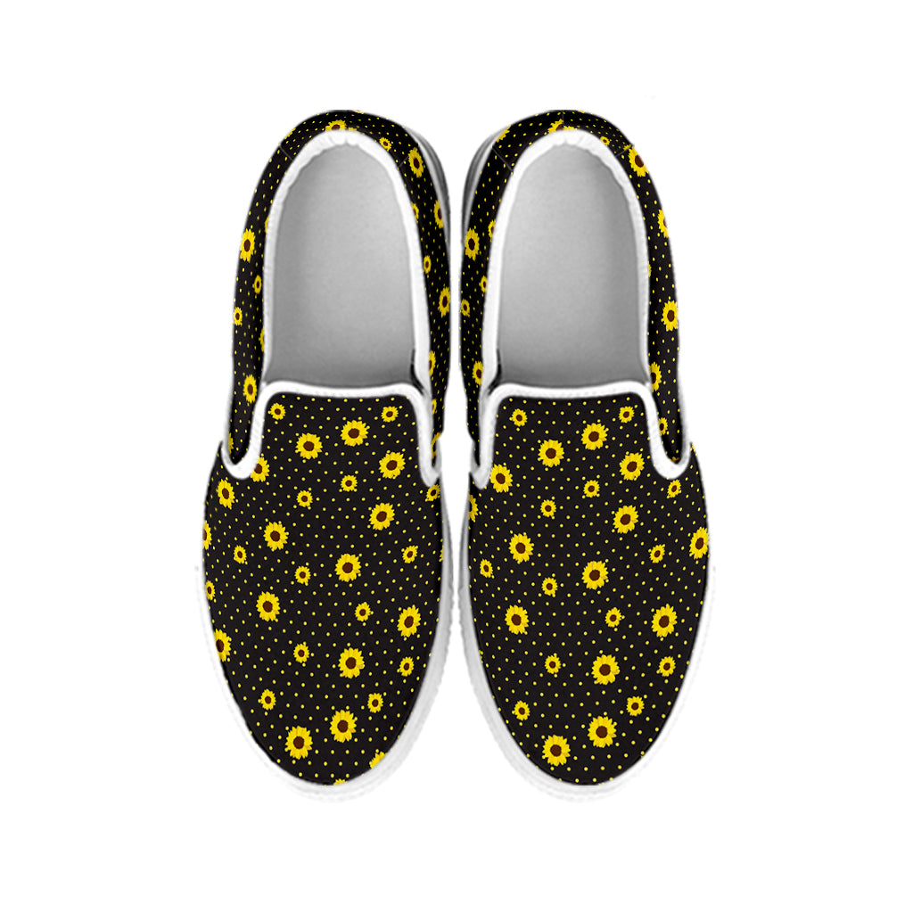 Polka Dot Sunflower Pattern Print White Slip On Shoes