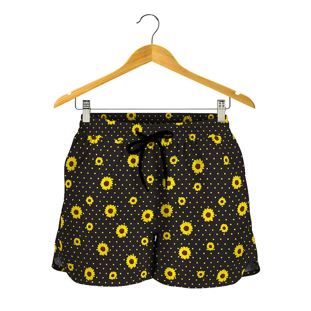 Polka Dot Sunflower Pattern Print Women's Shorts