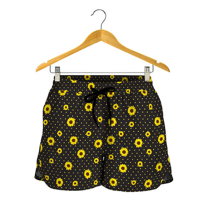 Polka Dot Sunflower Pattern Print Women's Shorts