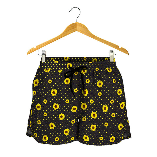 Polka Dot Sunflower Pattern Print Women's Shorts
