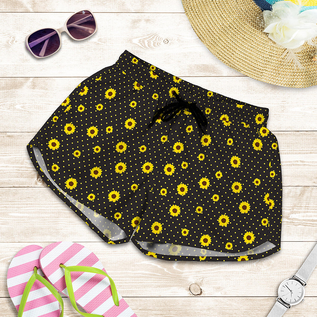 Polka Dot Sunflower Pattern Print Women's Shorts