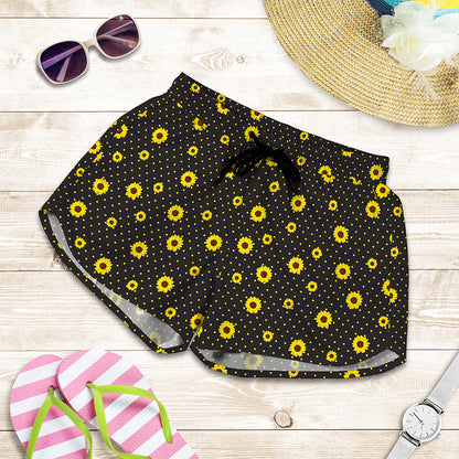 Polka Dot Sunflower Pattern Print Women's Shorts