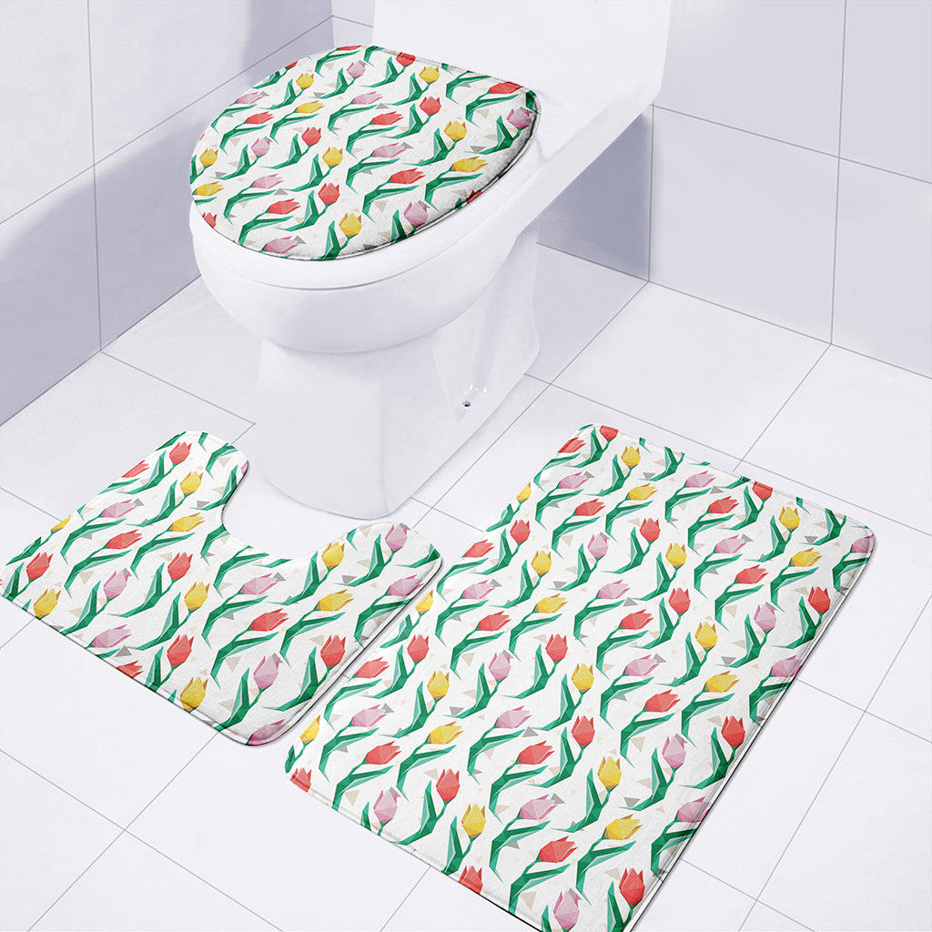 Polygon Tulip Pattern Print 3 Piece Bath Mat Set