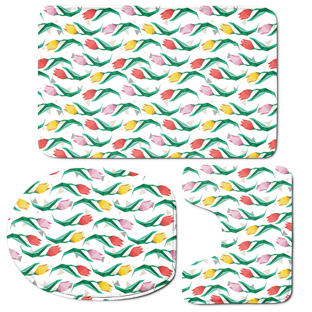 Polygon Tulip Pattern Print 3 Piece Bath Mat Set