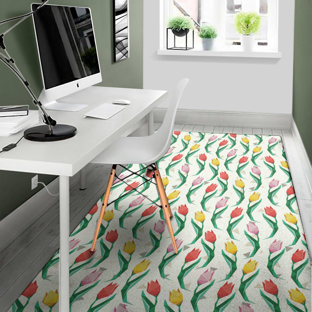 Polygon Tulip Pattern Print Area Rug
