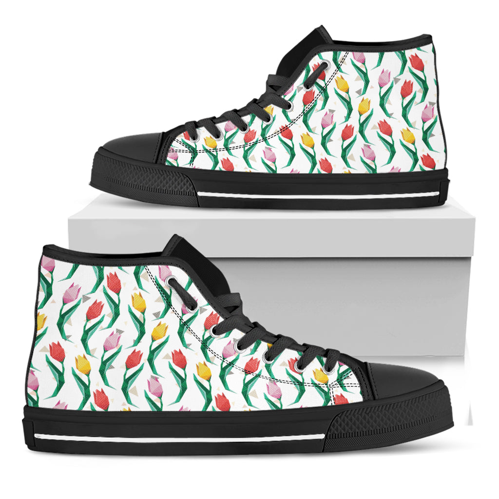 Polygon Tulip Pattern Print Black High Top Shoes