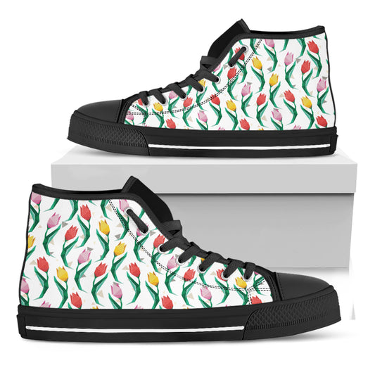 Polygon Tulip Pattern Print Black High Top Shoes