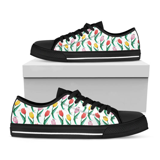 Polygon Tulip Pattern Print Black Low Top Shoes