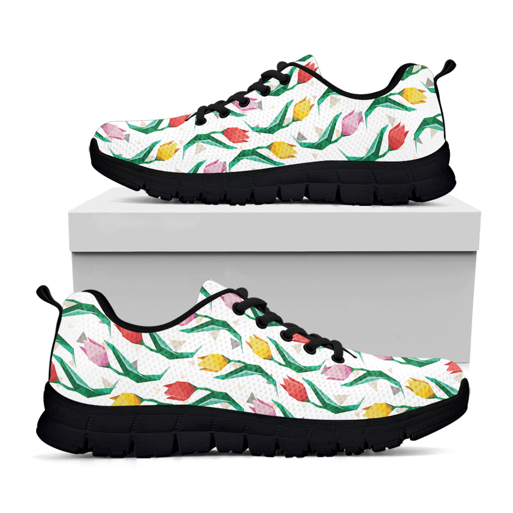 Polygon Tulip Pattern Print Black Sneakers