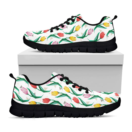 Polygon Tulip Pattern Print Black Sneakers