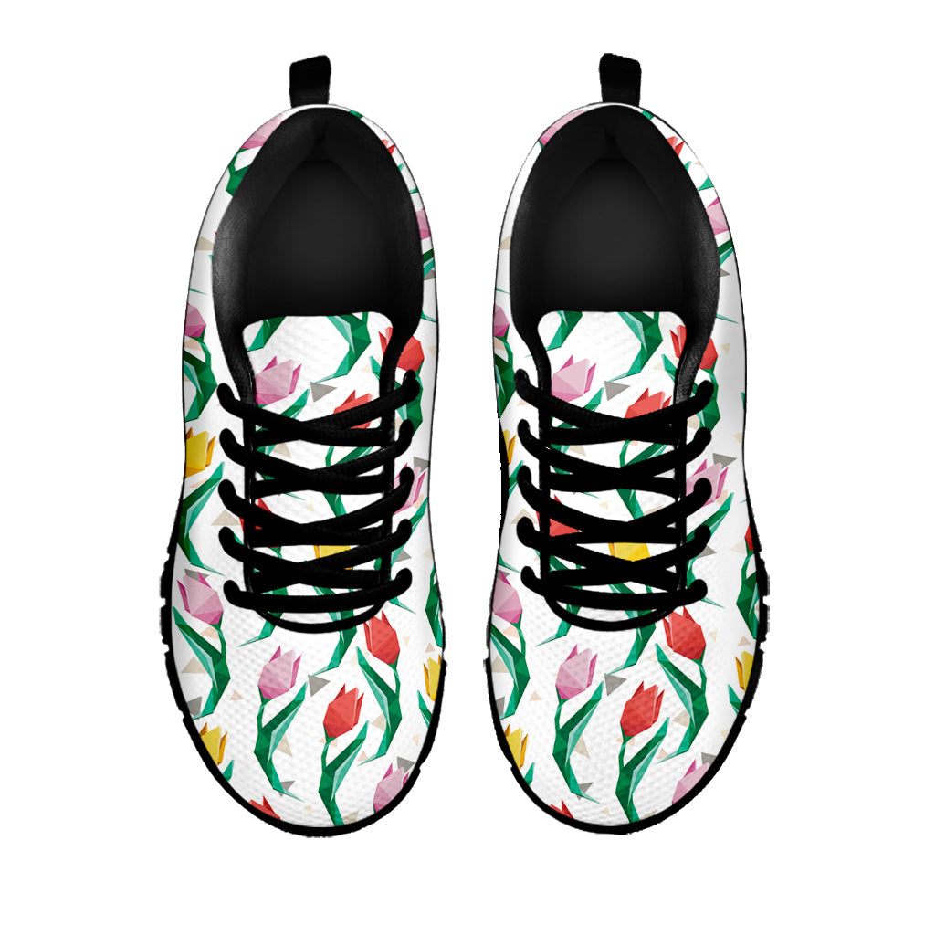 Polygon Tulip Pattern Print Black Sneakers