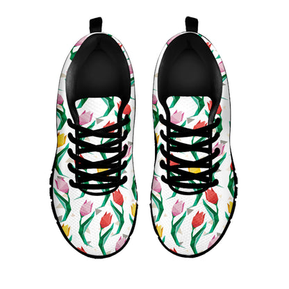 Polygon Tulip Pattern Print Black Sneakers