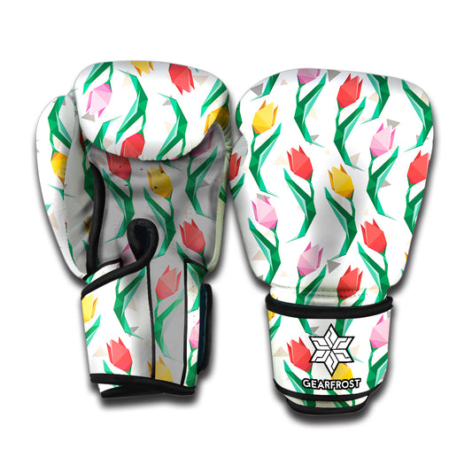 Polygon Tulip Pattern Print Boxing Gloves