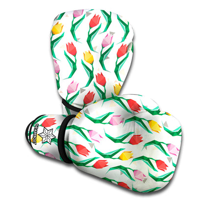 Polygon Tulip Pattern Print Boxing Gloves