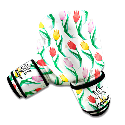 Polygon Tulip Pattern Print Boxing Gloves