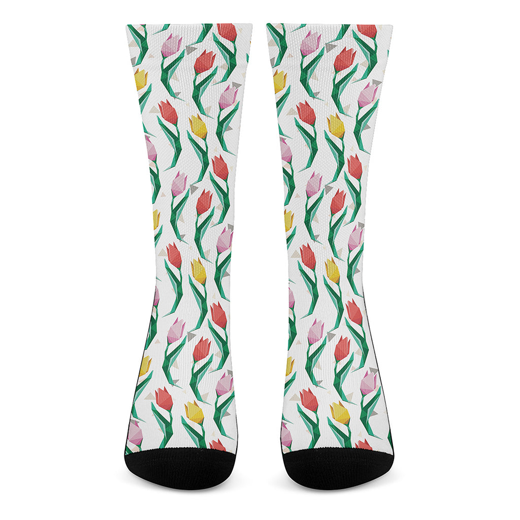 Polygon Tulip Pattern Print Crew Socks