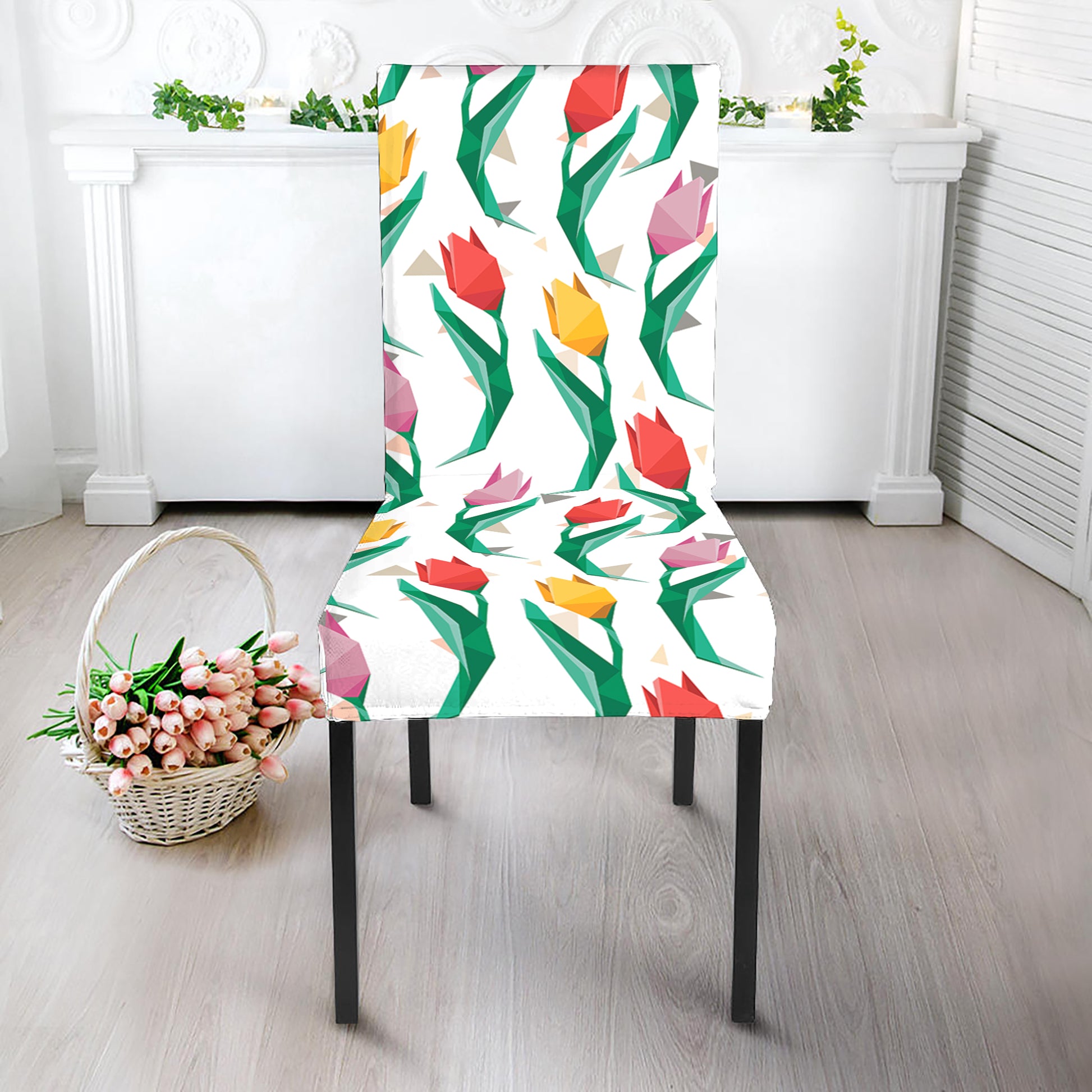 Polygon Tulip Pattern Print Dining Chair Slipcover