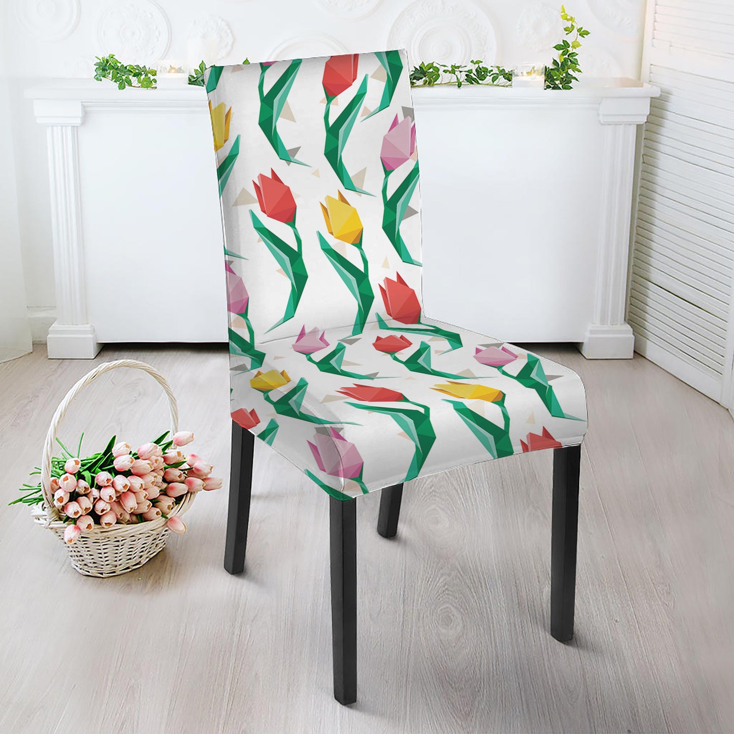 Polygon Tulip Pattern Print Dining Chair Slipcover