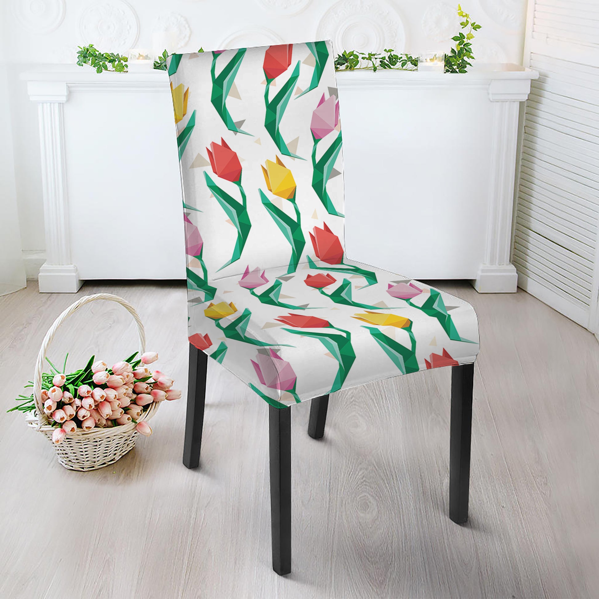 Polygon Tulip Pattern Print Dining Chair Slipcover