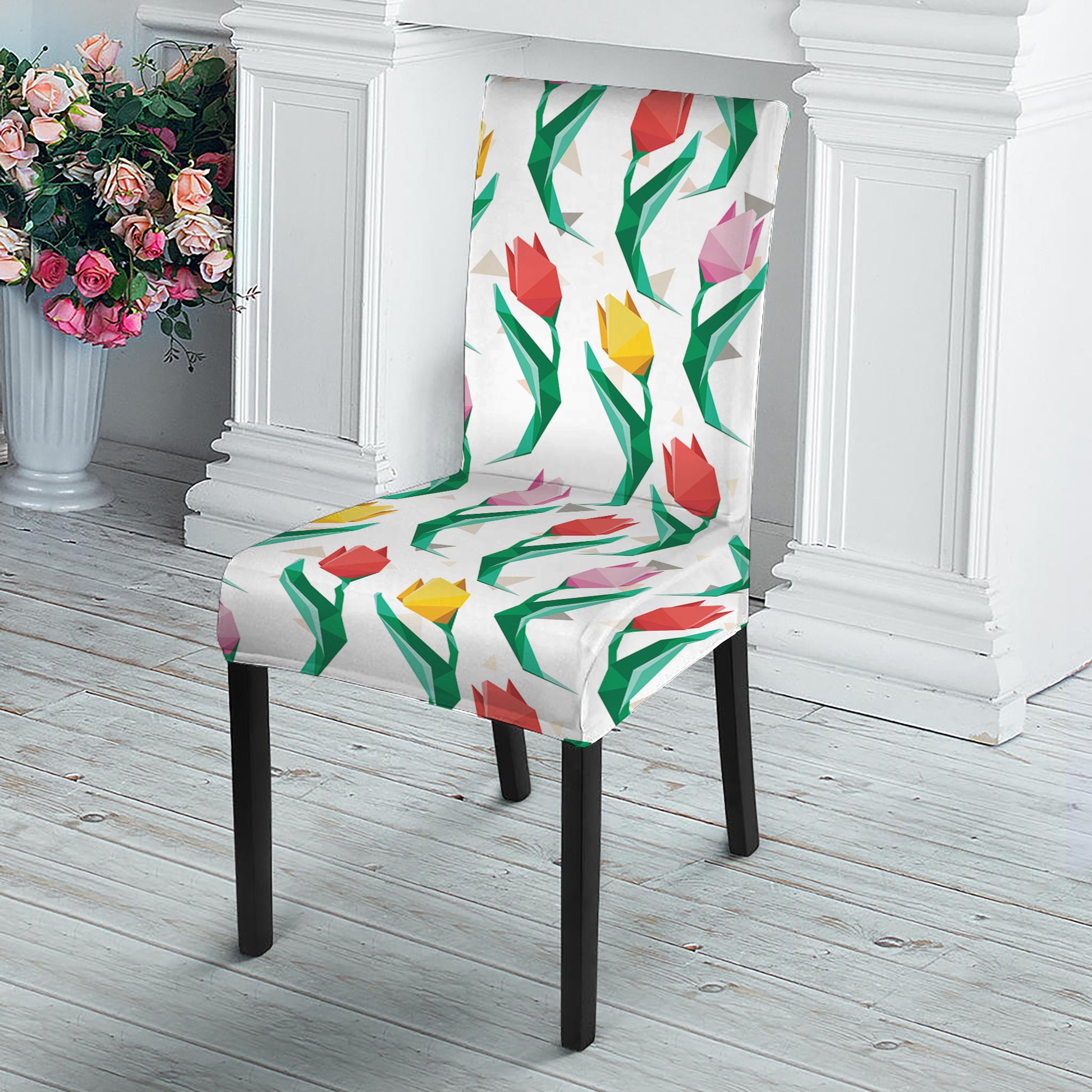 Polygon Tulip Pattern Print Dining Chair Slipcover