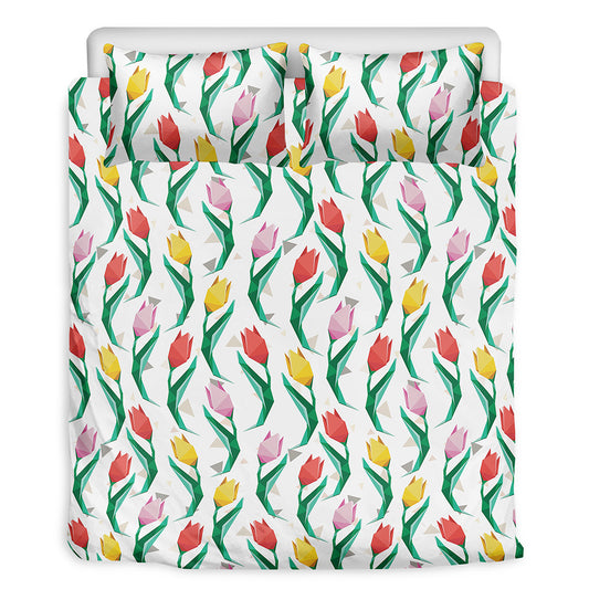 Polygon Tulip Pattern Print Duvet Cover Bedding Set