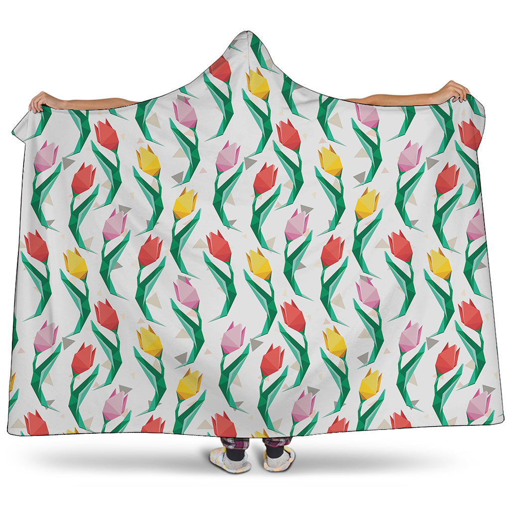 Polygon Tulip Pattern Print Hooded Blanket