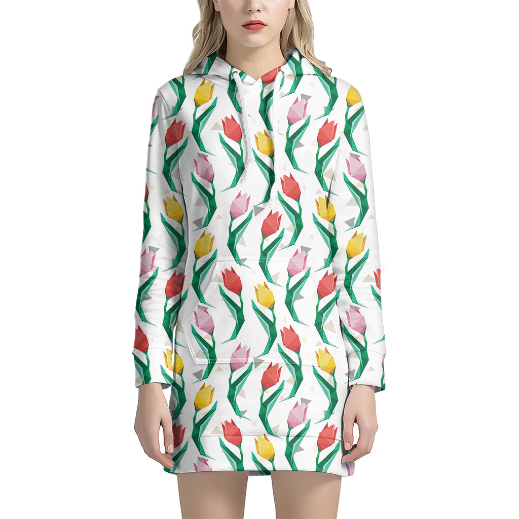 Polygon Tulip Pattern Print Hoodie Dress