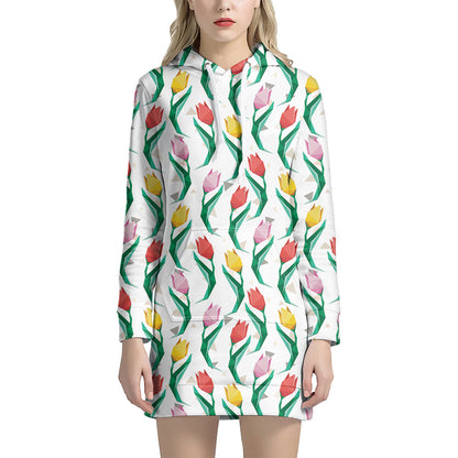 Polygon Tulip Pattern Print Hoodie Dress