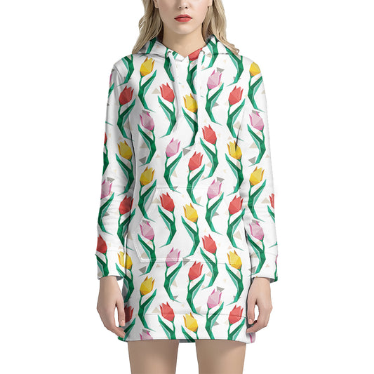 Polygon Tulip Pattern Print Hoodie Dress