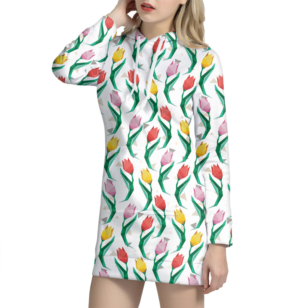 Polygon Tulip Pattern Print Hoodie Dress