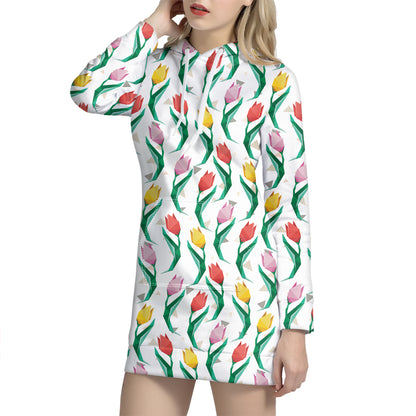 Polygon Tulip Pattern Print Hoodie Dress