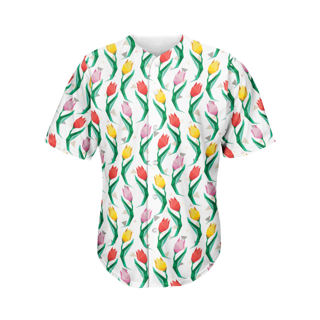 Polygon Tulip Pattern Print Men's Baseball Jersey