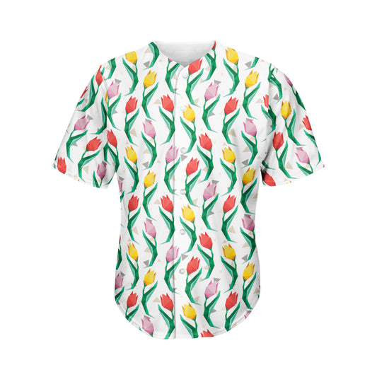 Polygon Tulip Pattern Print Men's Baseball Jersey