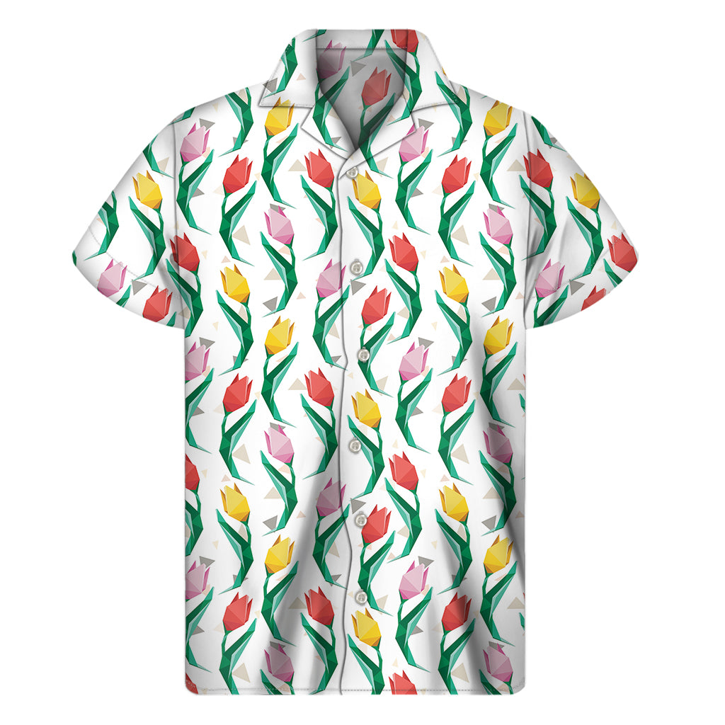 Polygon Tulip Pattern Print Men's Short Sleeve Shirt