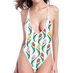 Polygon Tulip Pattern Print One Piece High Cut Swimsuit