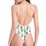 Polygon Tulip Pattern Print One Piece High Cut Swimsuit