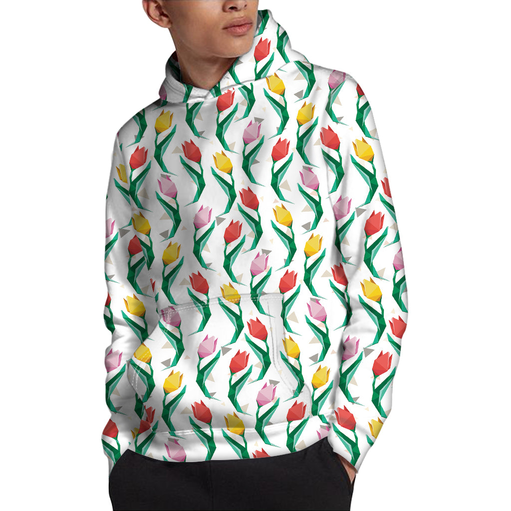 Polygon Tulip Pattern Print Pullover Hoodie