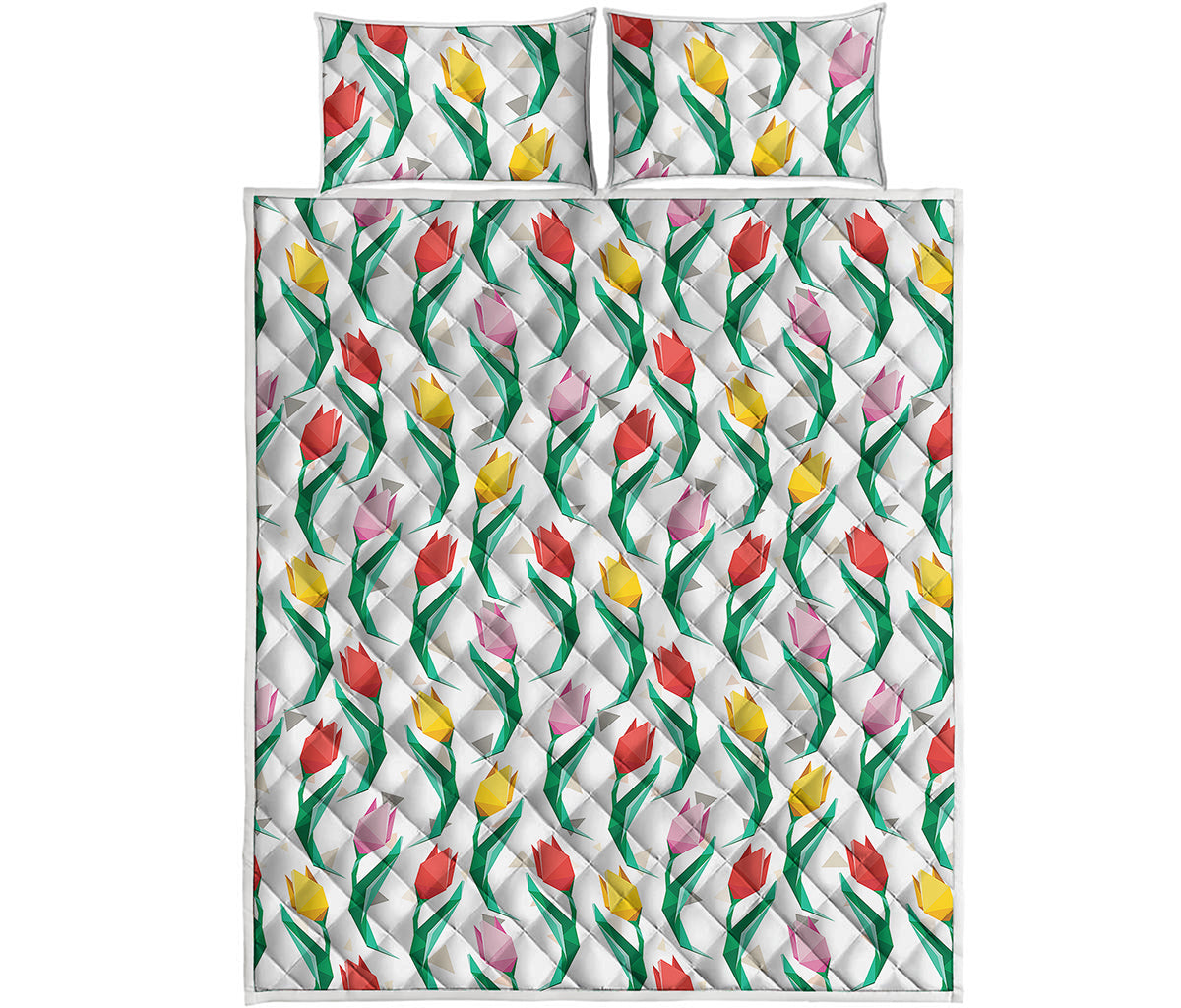 Polygon Tulip Pattern Print Quilt Bed Set