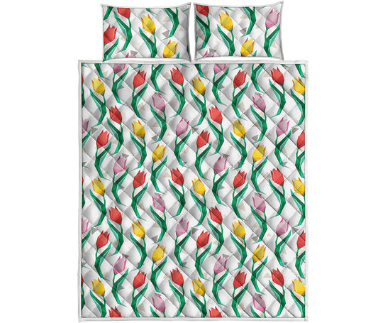Polygon Tulip Pattern Print Quilt Bed Set