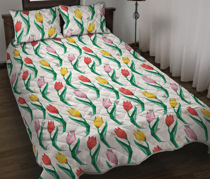Polygon Tulip Pattern Print Quilt Bed Set
