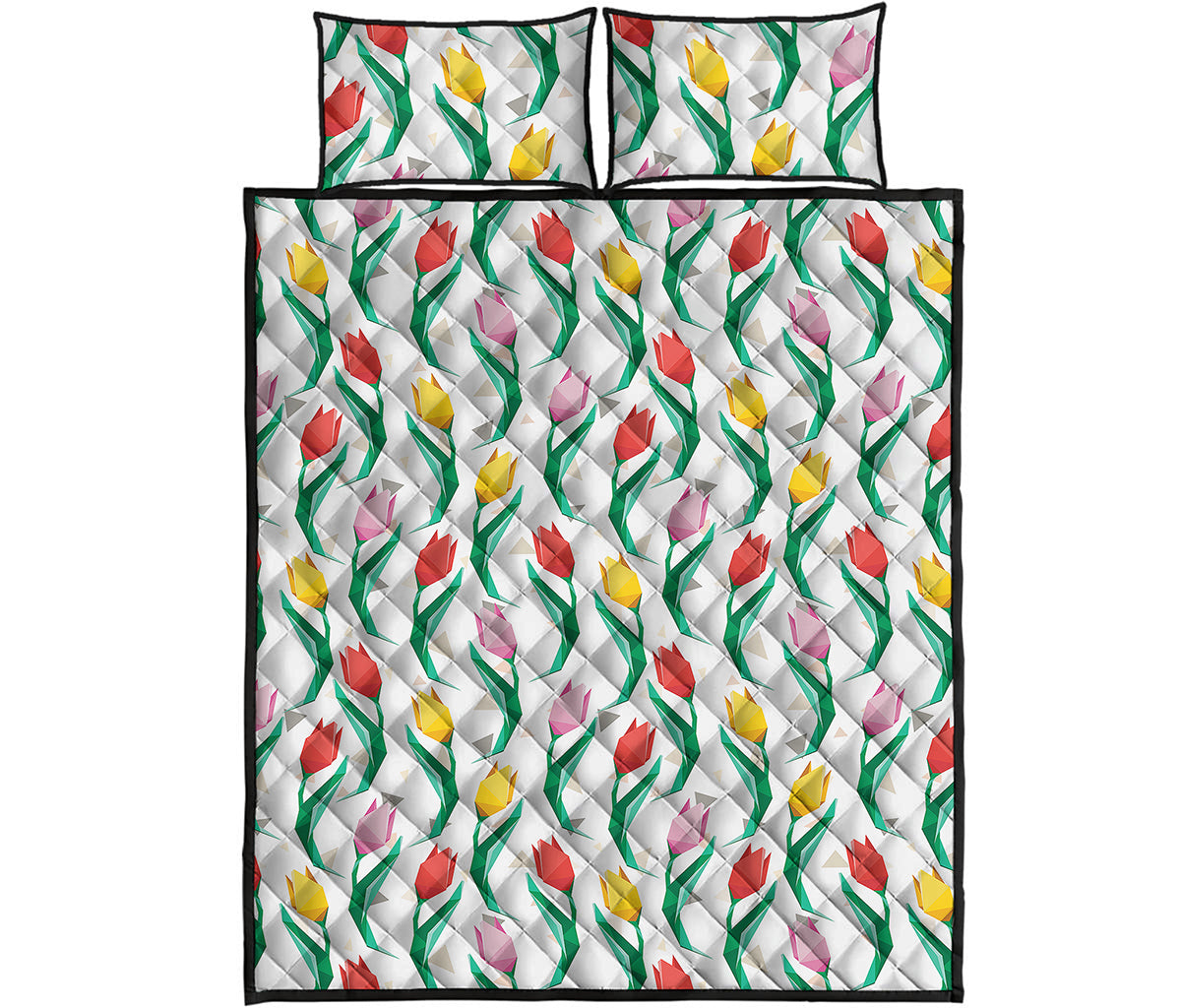 Polygon Tulip Pattern Print Quilt Bed Set
