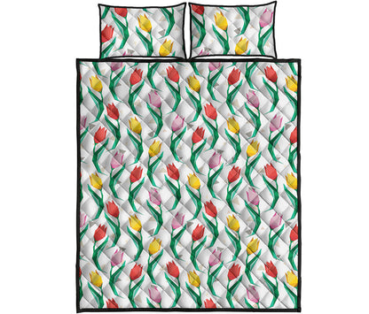 Polygon Tulip Pattern Print Quilt Bed Set