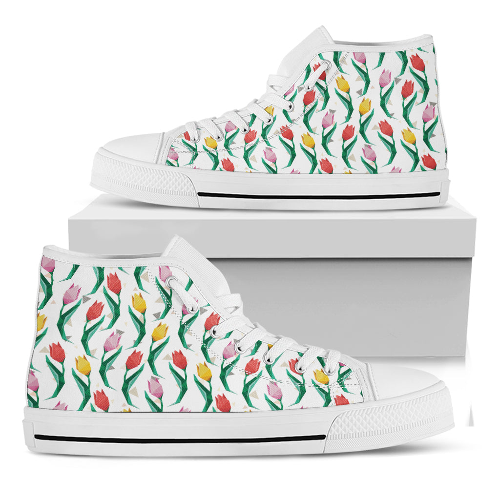 Polygon Tulip Pattern Print White High Top Shoes