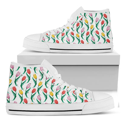 Polygon Tulip Pattern Print White High Top Shoes