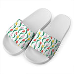 Polygon Tulip Pattern Print White Slide Sandals