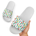 Polygon Tulip Pattern Print White Slide Sandals