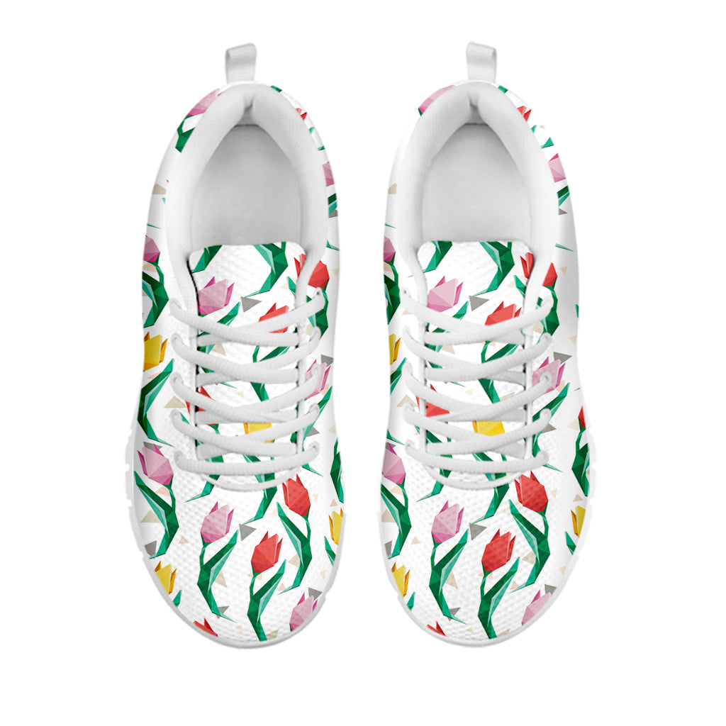 Polygon Tulip Pattern Print White Sneakers